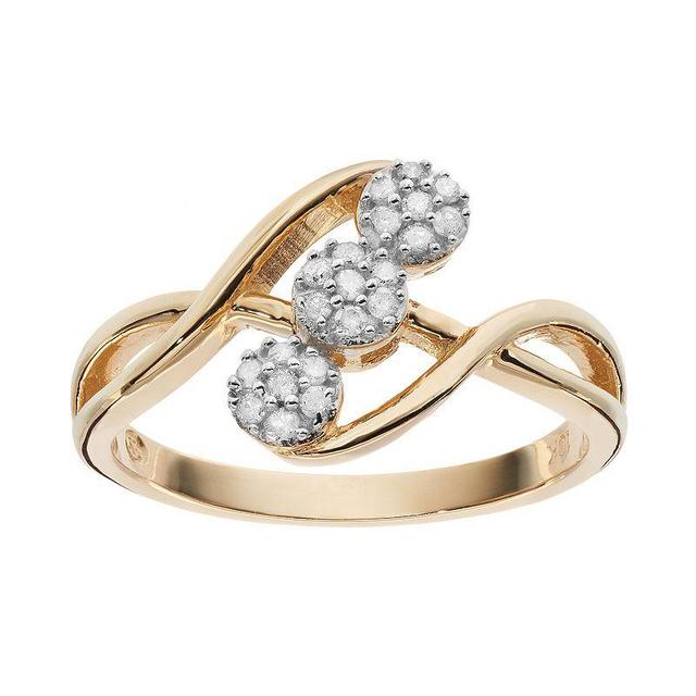 1/6 Carat T.W. Diamond 10k Gold Triple Flower Ring, Womens White Product Image