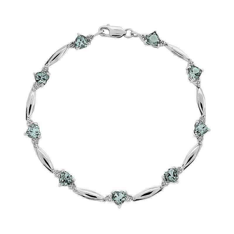 Gemminded Sterling Silver Aquamarine and Diamond Accent Heart Bracelet, Womens Blue Product Image