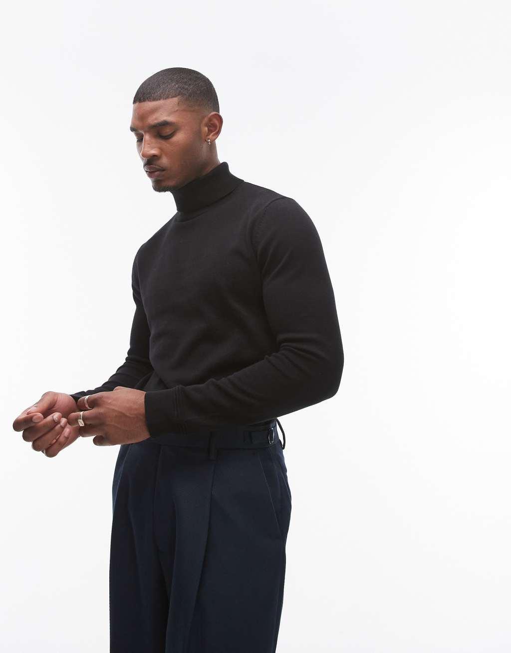 Topman essential turtleneck sweater in black Product Image