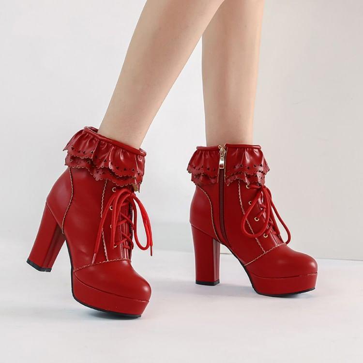 Block Heel Frill Trim Lace-Up Shoes product image