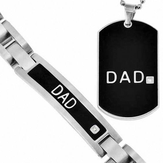 Men's Diamond Accent "Dad" Pendant and Bracelet Set in Two-Tone Stainless Steel - 8.5" Product Image