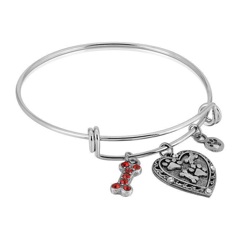 1928 Pewter Heart Bone Paw Print Charm Bracelet, Womens, Silver Product Image