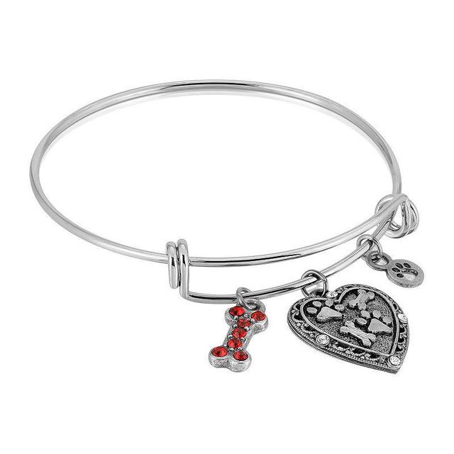 1928 Pewter Heart Bone Paw Print Charm Bracelet, Womens, Silver Tone Product Image