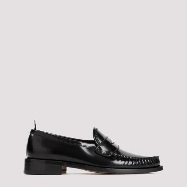 Pleated Varsity Black Calf Leather Loafers Product Image