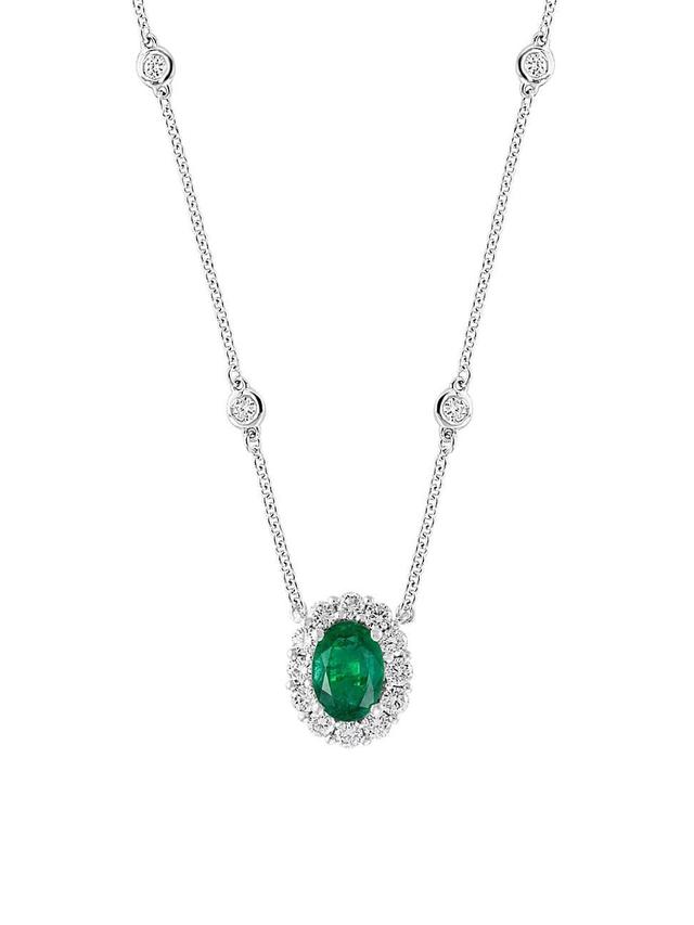 Womens 18K White Gold, Emerald & 0.48 TCW Diamond Pendant Necklace Product Image