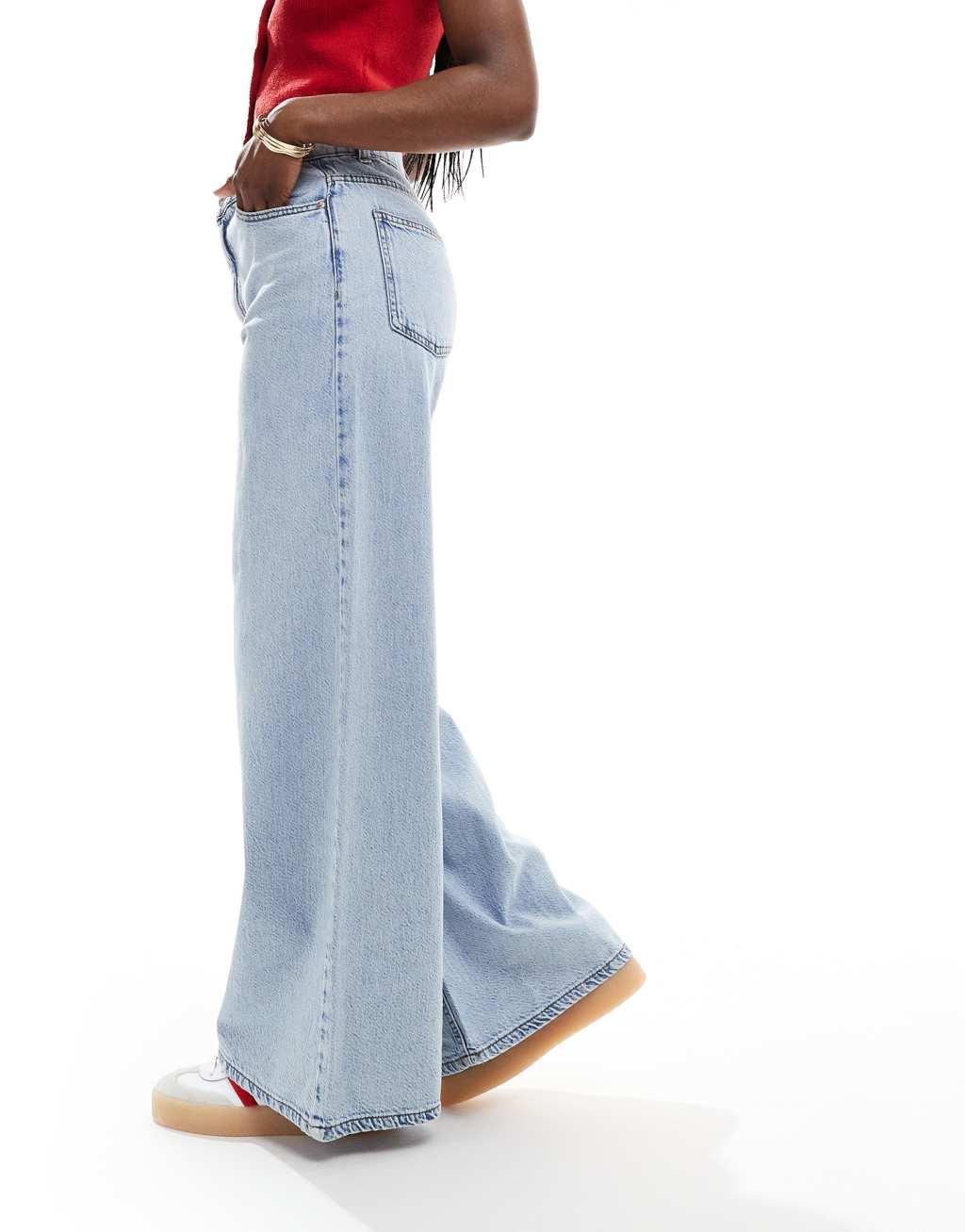 ASOS DESIGN soft wide leg jeans in light blue Product Image