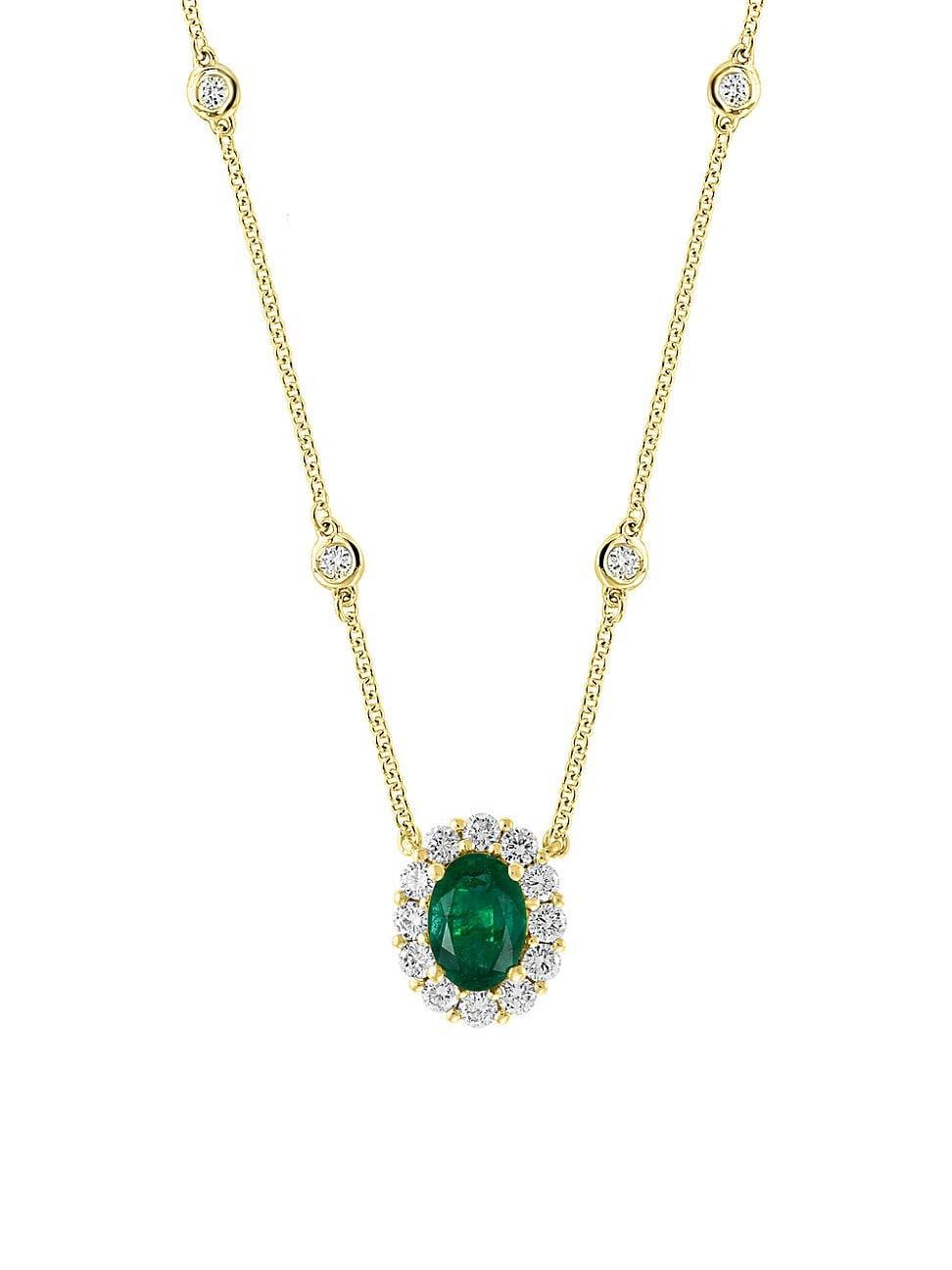 Womens 18K Yellow Gold, Emerald & 0.48 TCW Diamond Pendant Necklace Product Image