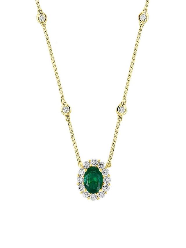 Womens 18K Yellow Gold, Emerald & 0.48 TCW Diamond Pendant Necklace Product Image