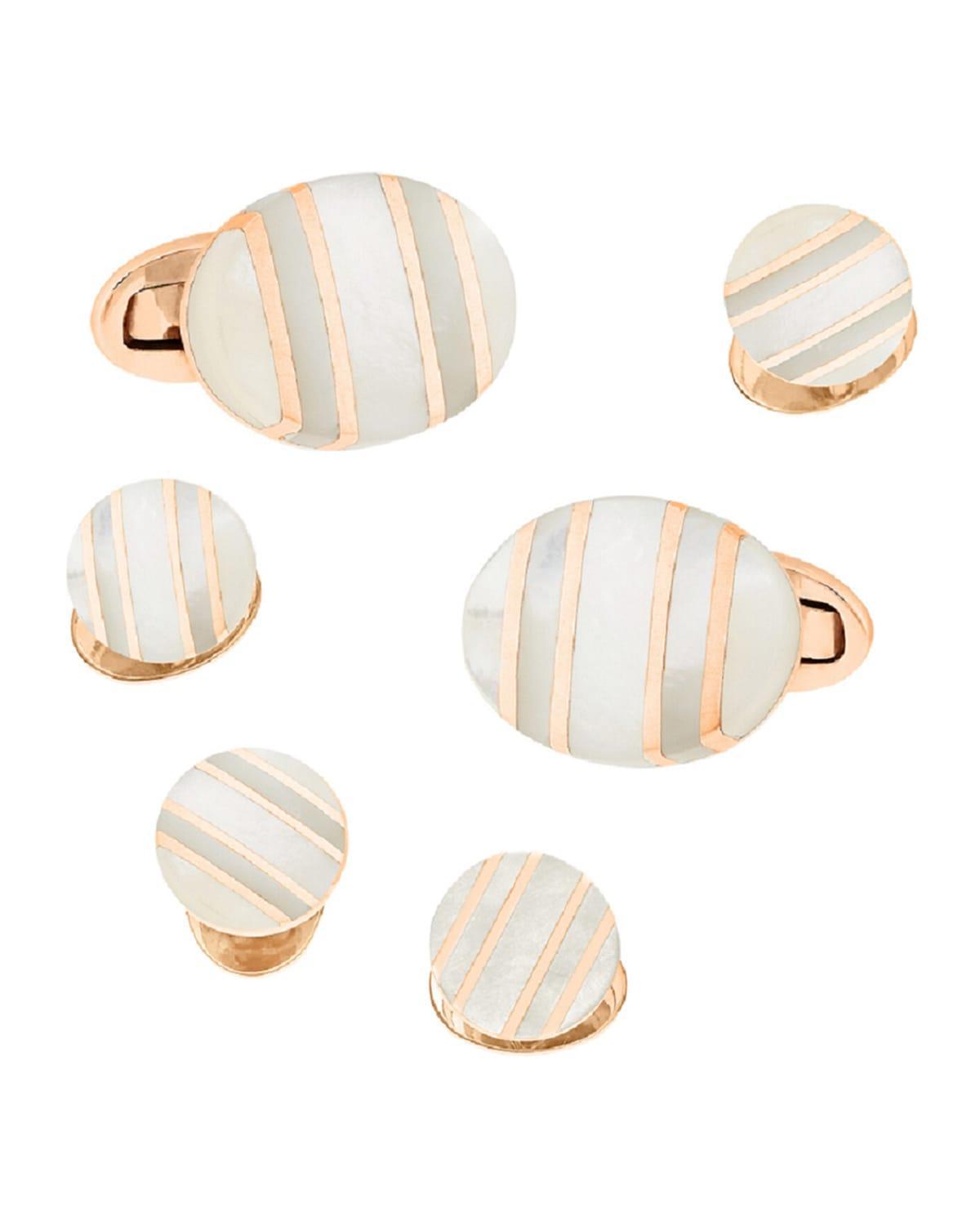 Mens Oval Cuff Links %26 Stud Sets with Mother-of-Pearl Stripes Product Image