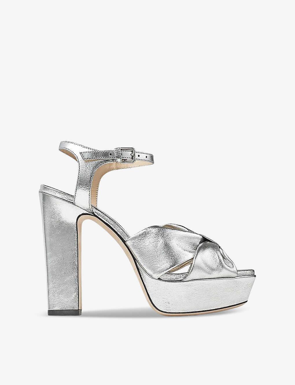 JIMMY CHOO Heloise Metallic Ankle-strap Platform Sandals In Silver Product Image