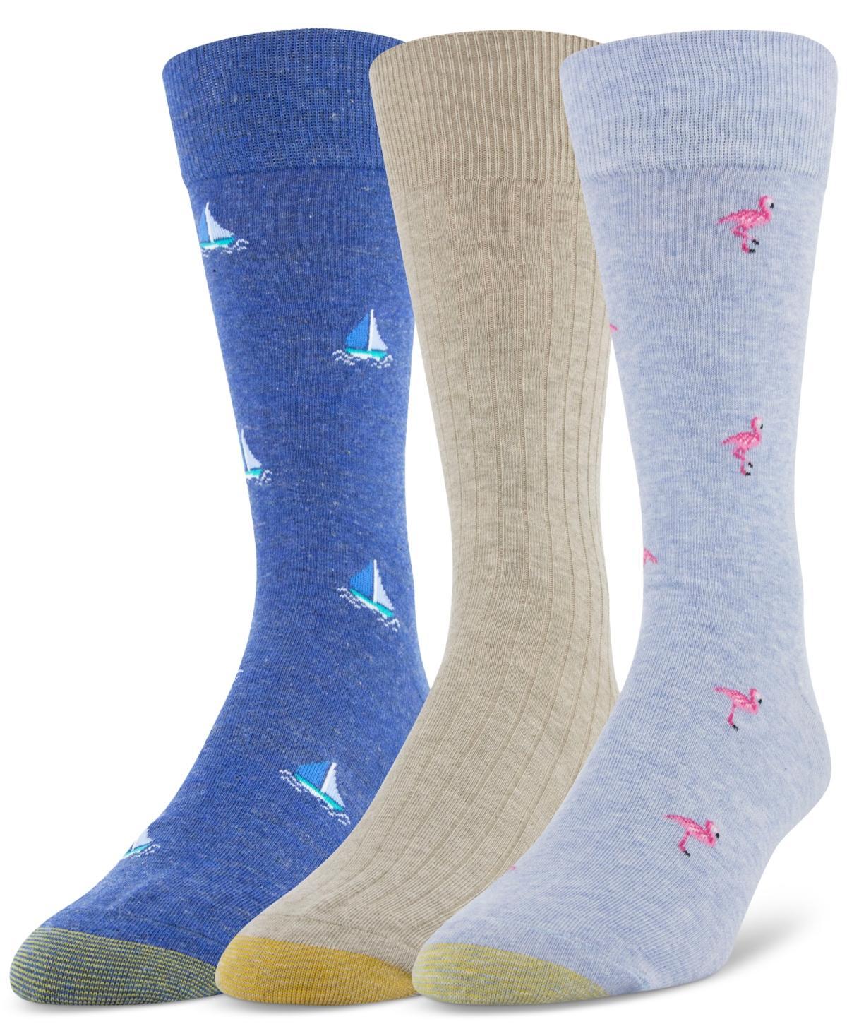 Gold Toe Mens 3-Pack of Flamingo, Sailboat & Solid Dress Crew Socks Product Image