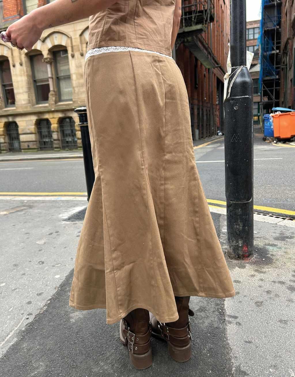 Labelrail x Daisy Birchall bow detail button up midi skirt in toffee - part of a set Product Image