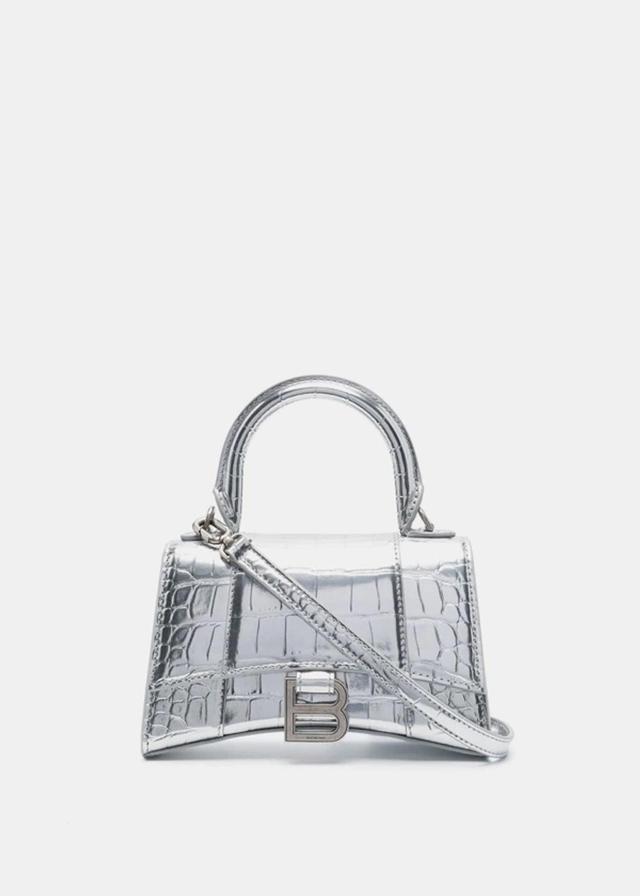 BALENCIAGA Xs Hourglass Top Handle Bag In Silver Product Image