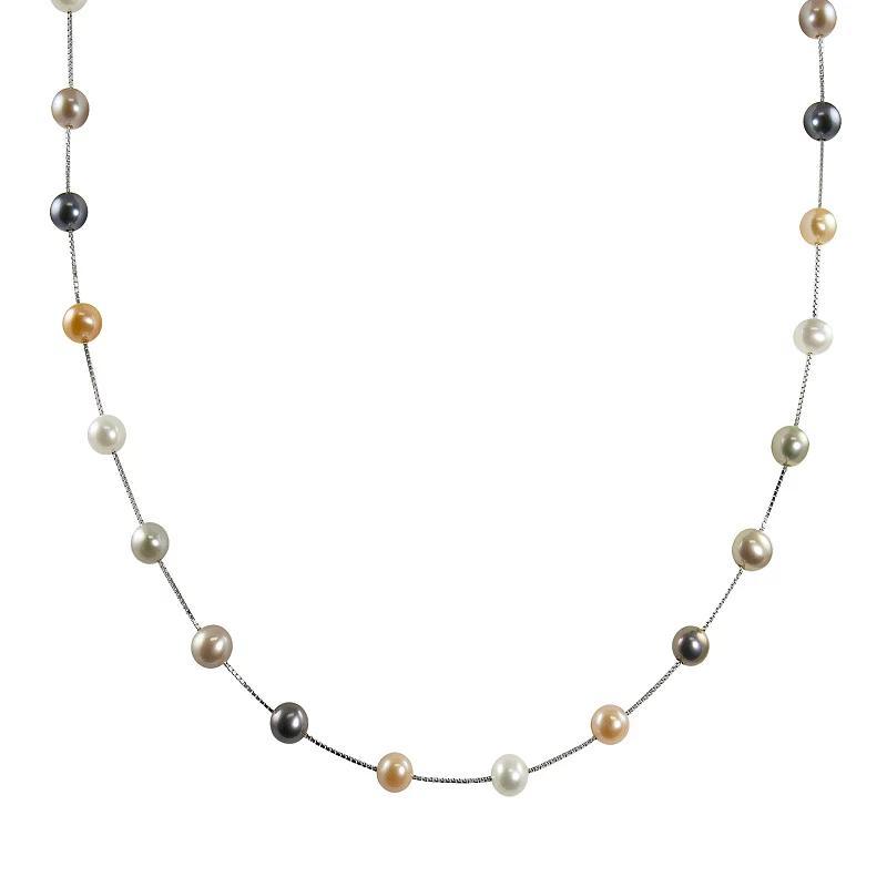 14k White Gold Dyed Freshwater Cultured Pearl Station Necklace, Womens 14k Whgold Product Image