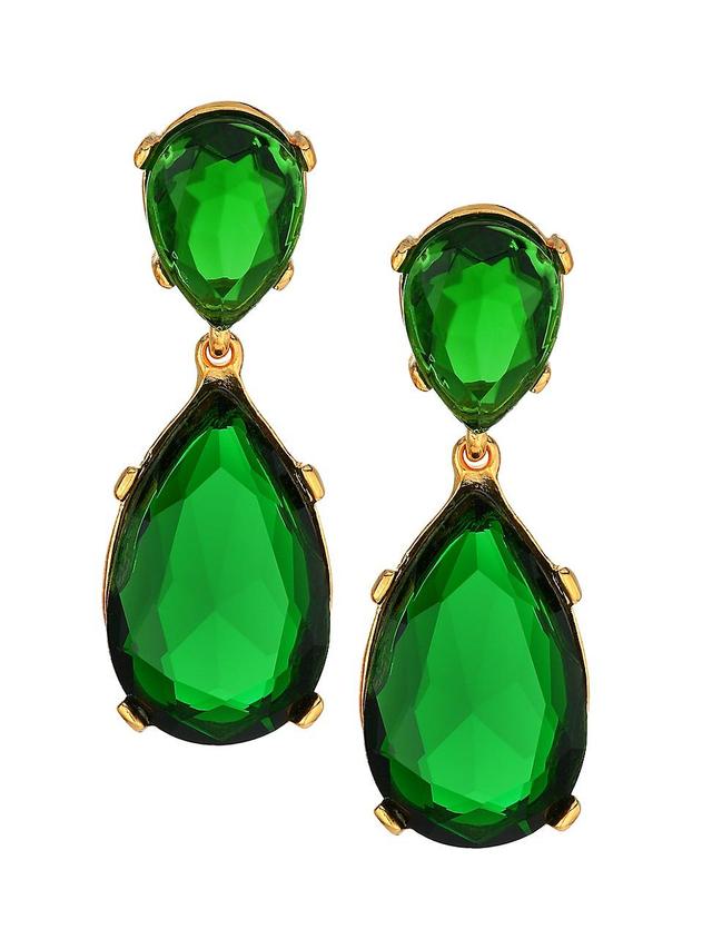 Womens Emerald-Color Crystal Double-Teardrop Earrings Product Image