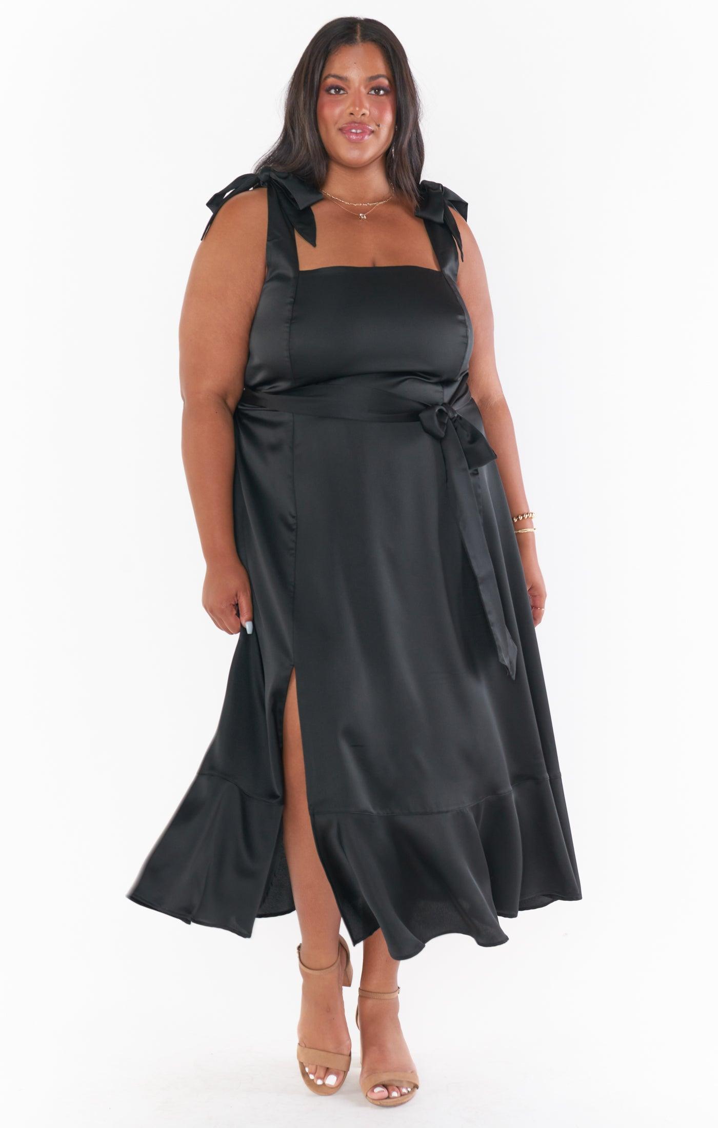 Claire Midi Dress ~ Black Luxe Satin Product Image