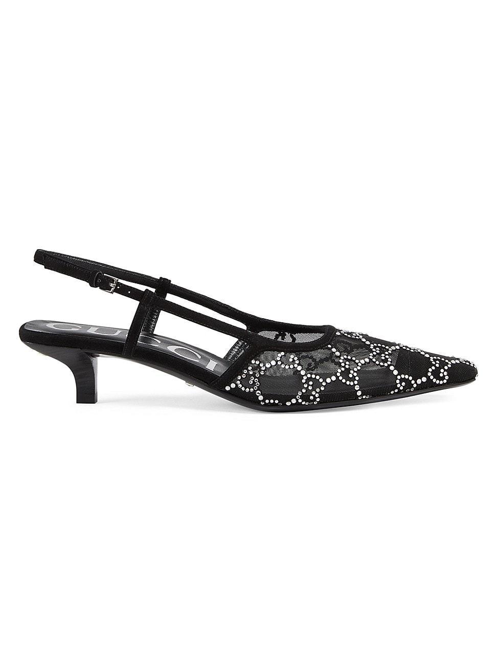 Tom Crystal Gg Mesh Slingback Pumps In Black Product Image