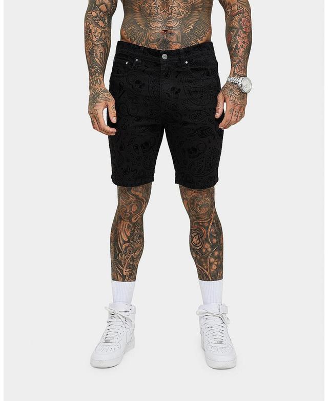 Saint Morta Mens Paisley Skulls Denim Shorts Product Image