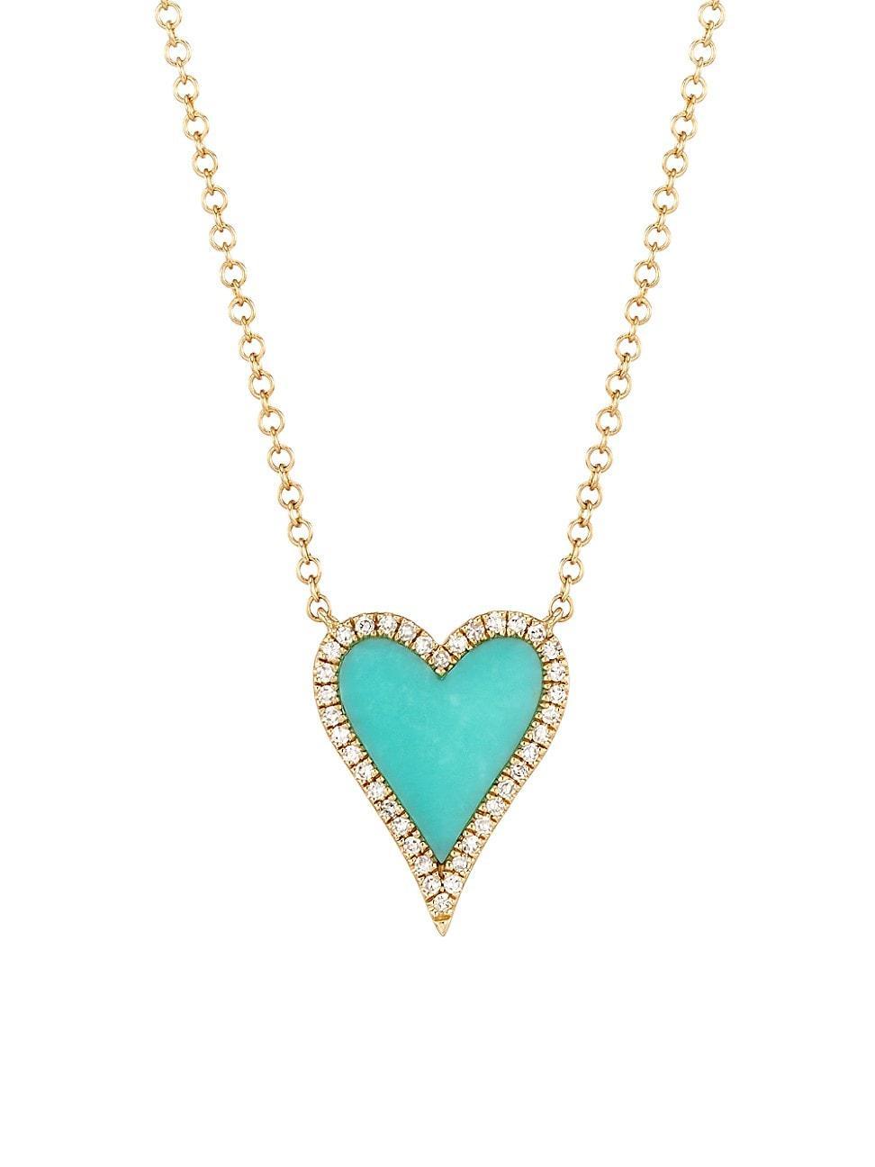 Kate 14K-Yellow-Gold, Diamond & Composite Turquoise Heart Necklace Product Image