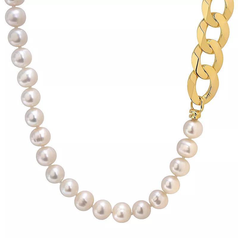 Stella Grace Mens 18k Gold Over Silver Freshwater Cultured Pearl & Curb Link Chain Necklace Sterling Silver Product Image