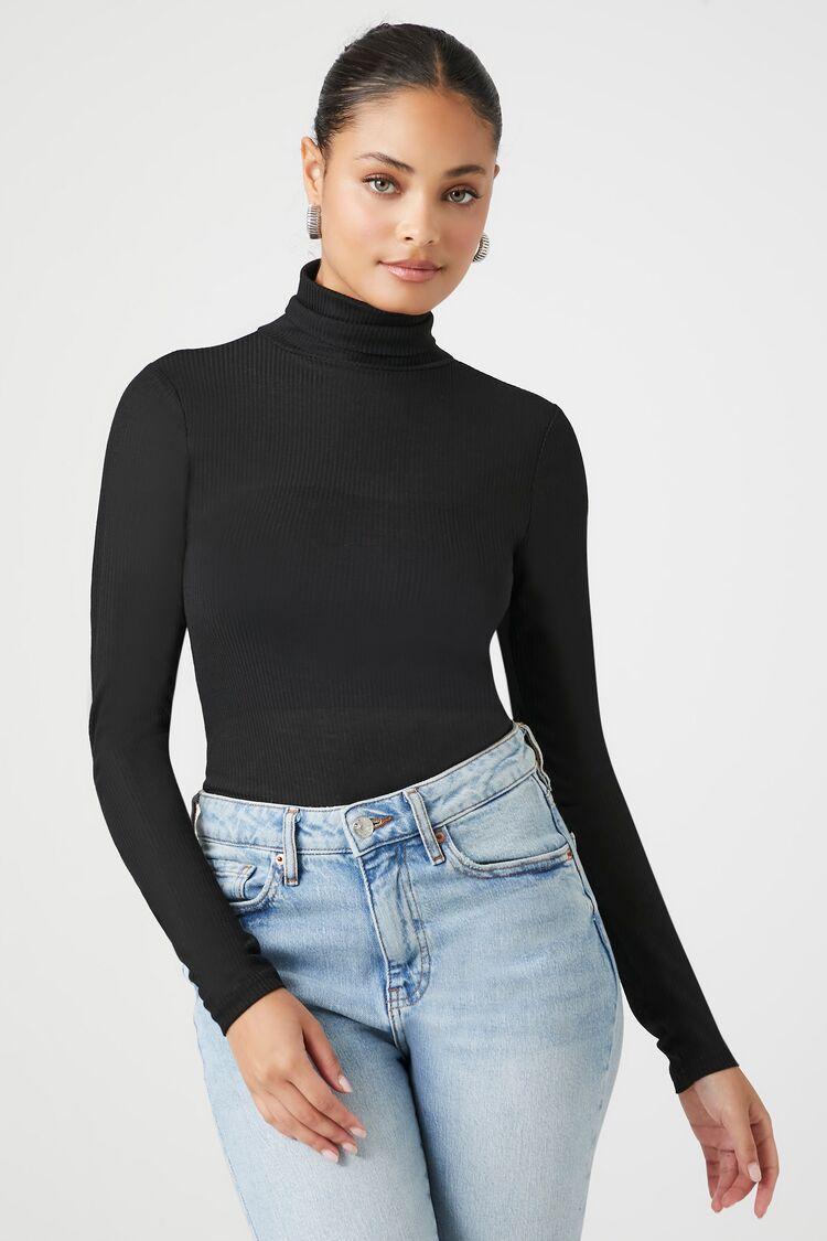 Sheer Ribbed Knit Turtleneck Top | Forever 21 product image