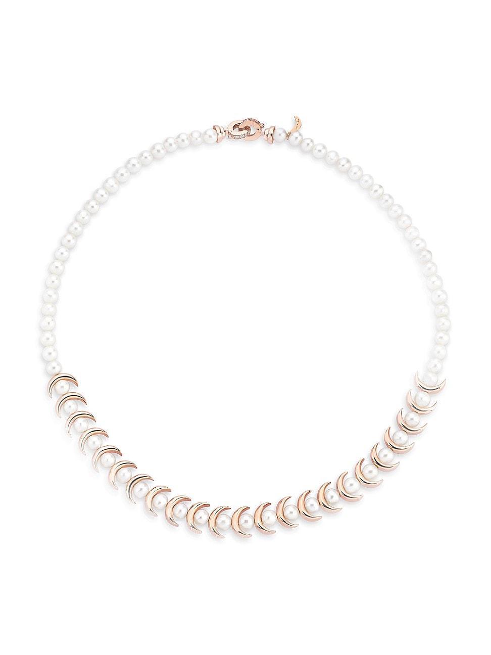 Womens 18K Rose Gold, Pearl & 0.10 TCW Diamond Necklace Product Image