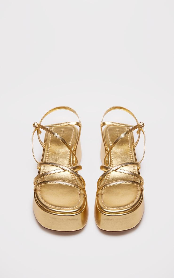 Gold PU Strappy Cut Out Flatform Sandals Product Image