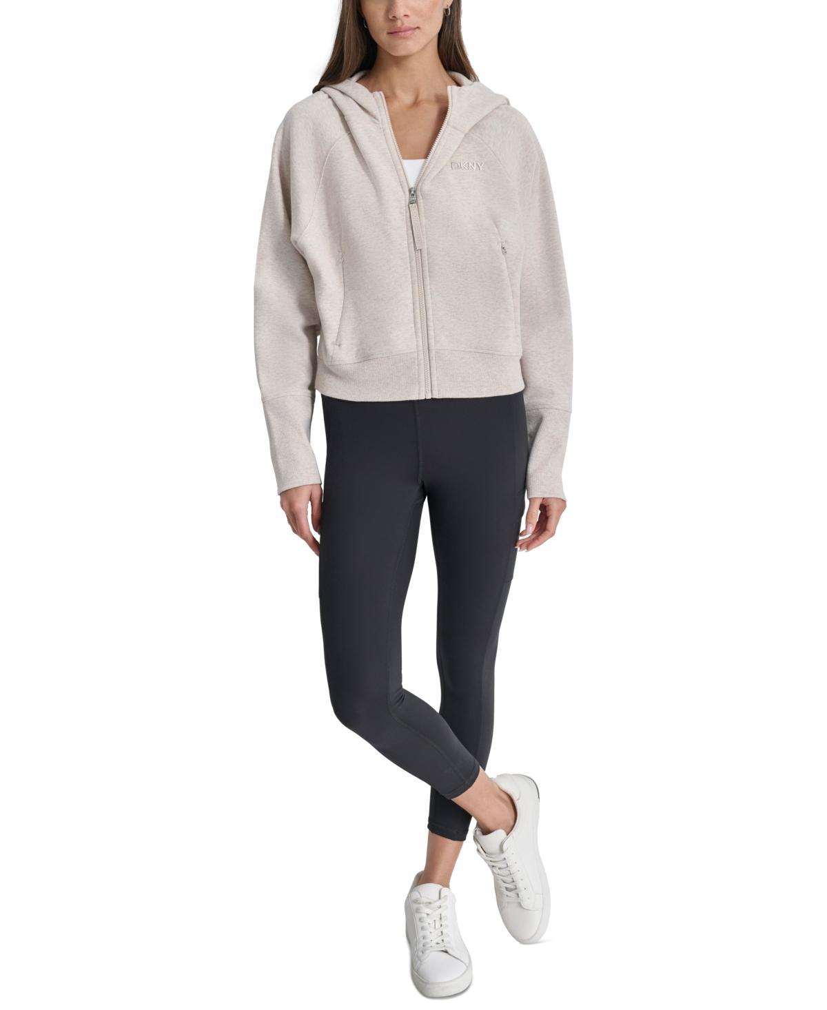 Dkny Womens Embroidered-Logo Cropped Zip-Front Fleece Hoodie Product Image