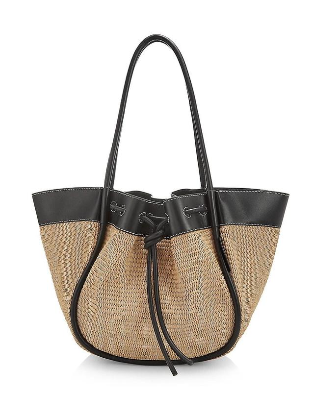 Womens XL Raffia Ruched Tote Product Image
