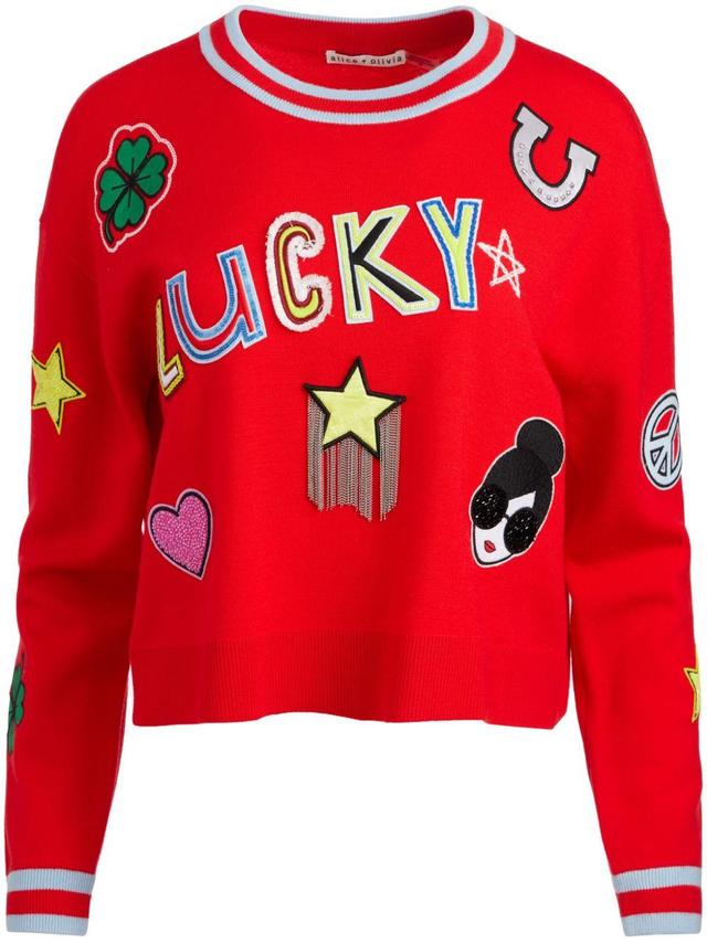 ALICE AND OLIVIA Gleeson Patch-embellished Jumper In Rot Product Image