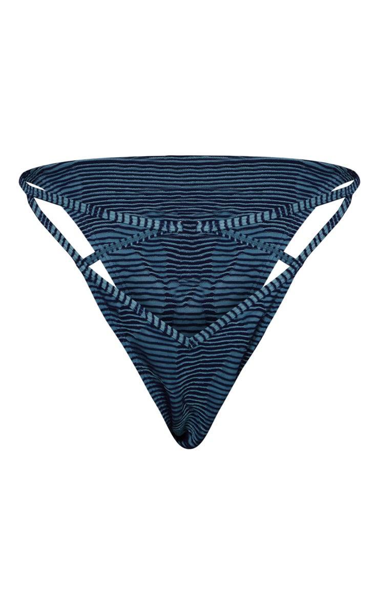 Blue Contrast Textured Rib O Ring Strappy Bikini Bottoms Product Image