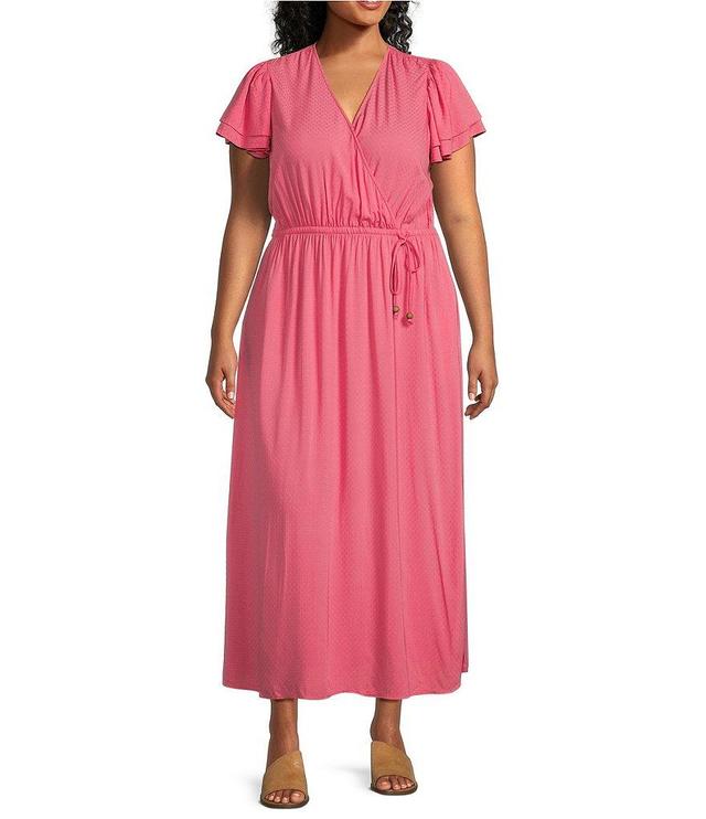 Westbound Plus Size Double Flutter Short Sleeve Faux Wrap Maxi Dress Product Image