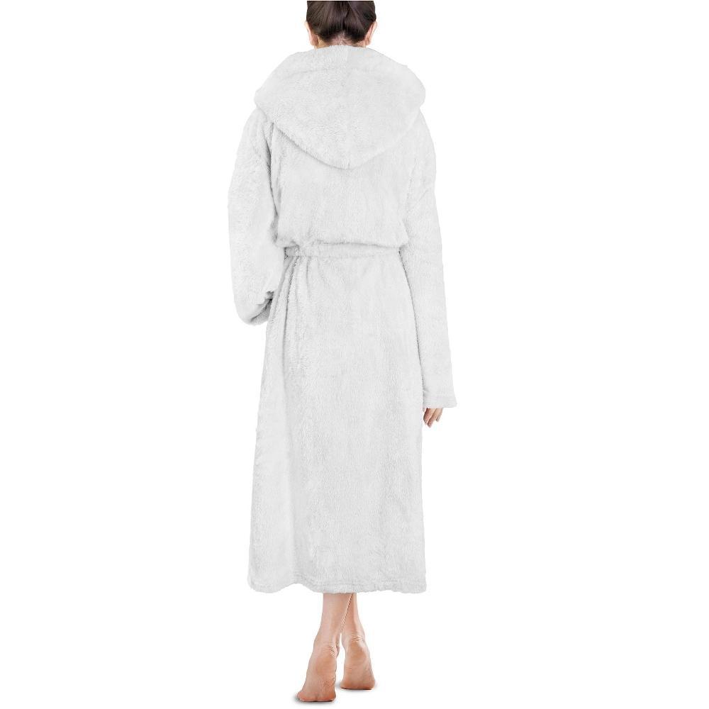 PAVILIA Women Hooded Plush Soft Robe, Fluffy Warm Fleece Faux Shearling Shaggy Bathrobe (White, Small-Medium) Product Image