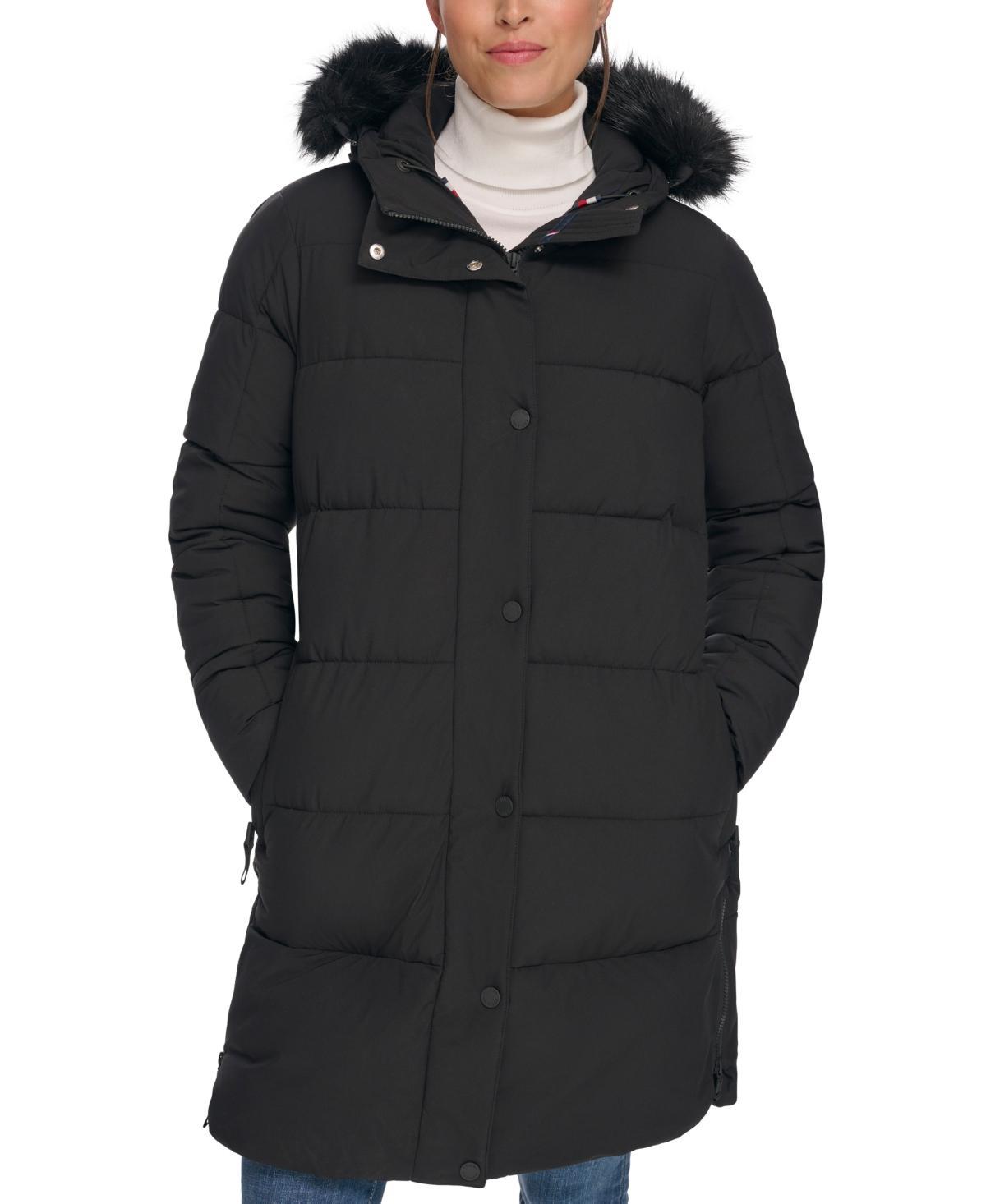 Tommy Hilfiger Womens Faux-Fur-Trim Hooded Puffer Coat, Created for Macys Product Image