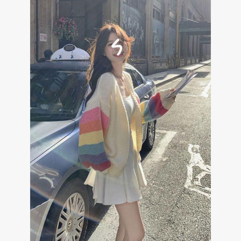 V-Neck Rainbow Block Cardigan Product Image