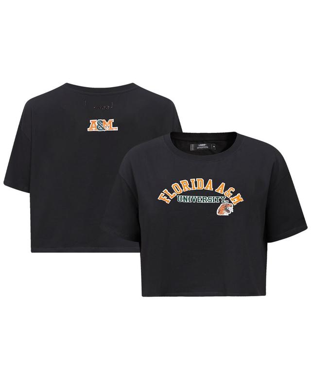 Womens Pro Standard Black Florida A&M Rattlers Classic Three-Hit Boxy Cropped T-shirt Product Image