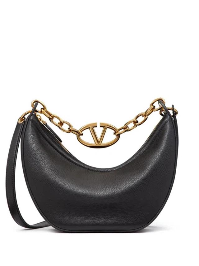 VALENTINO GARAVANI Vlogo Moon Small Leather Hobo Bag In Black Product Image