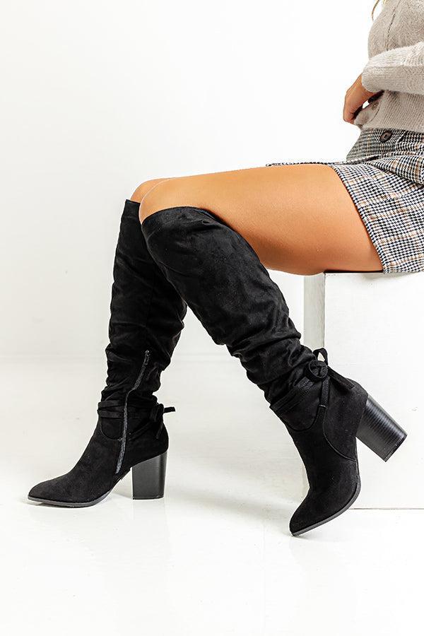 The Evelyn Faux Suede Knee High Boot In Black Product Image