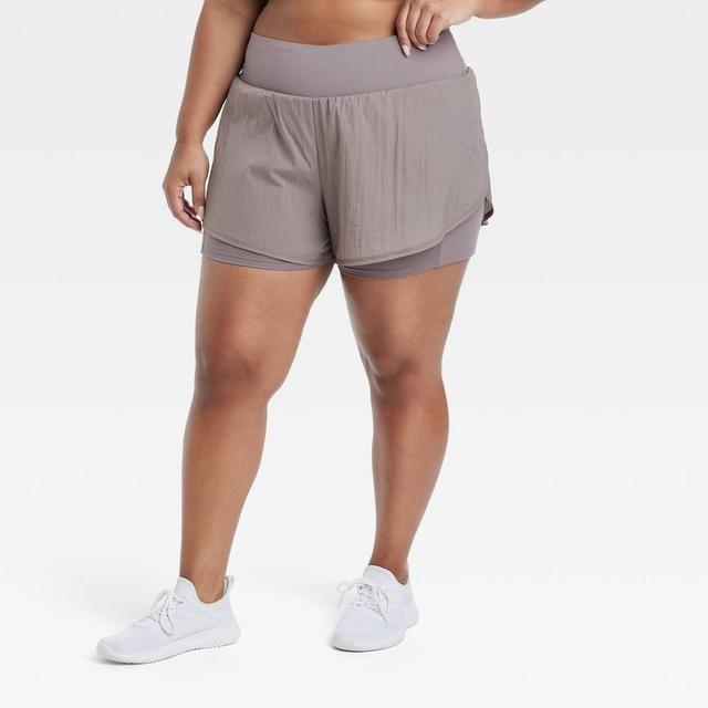 Womens Woven High-Rise 2-in-1 Run Shorts 3 - All In Motion Taupe 1X Product Image