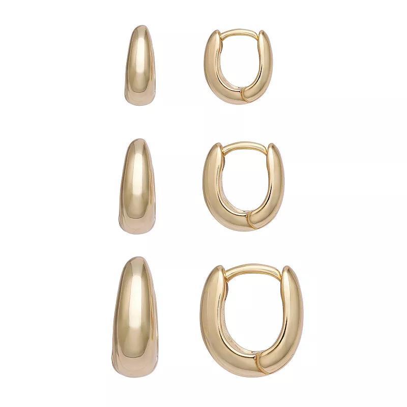 Aurielle 18k Gold Flash Plated Graduated Huggie Hoop Triple Earring Set, Womens, Gold Tone Product Image