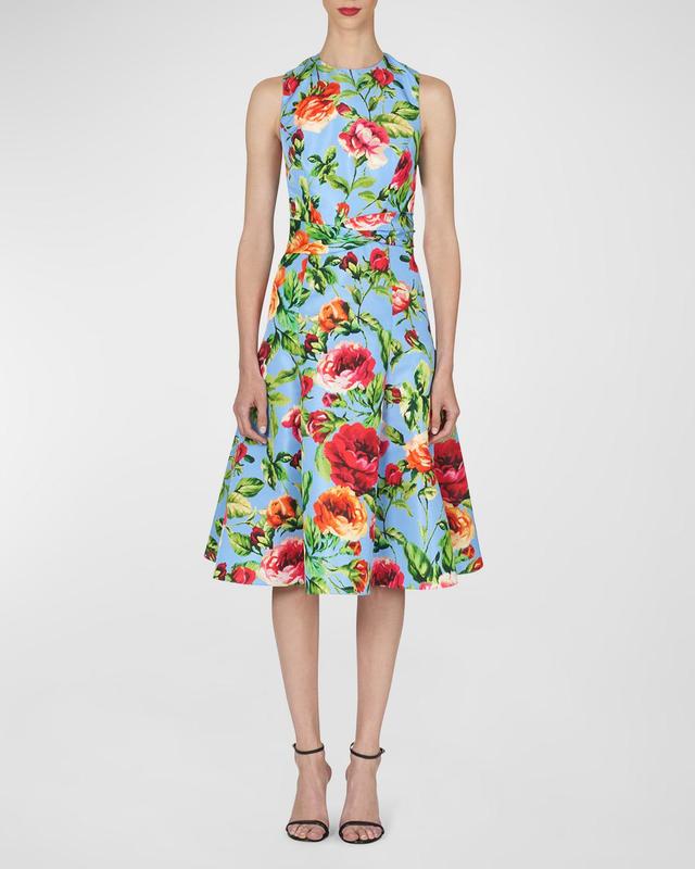 Floral-Print Midi Dress with Twist Waistband Product Image