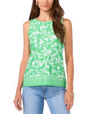 Women's Printed Crewneck Split Back Keyhole Tank Top Product Image