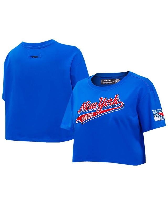 Womens Pro Standard Blue New York Rangers Boxy Script Tail Cropped T-shirt Product Image