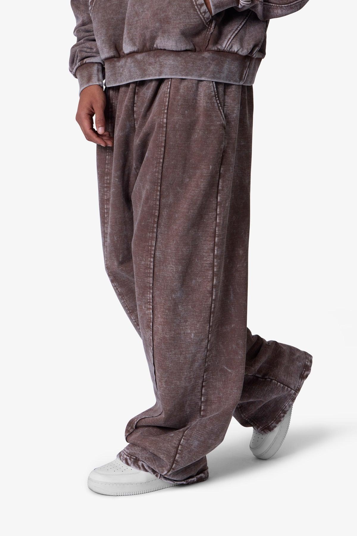 Frayed Seam Acid Wash Sweatpants - Brown Product Image