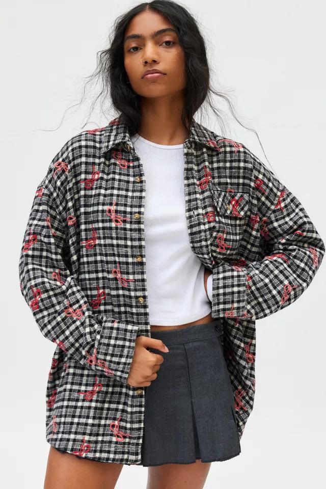 BDG Dani Embroidered Oversized Flannel Shirt Product Image