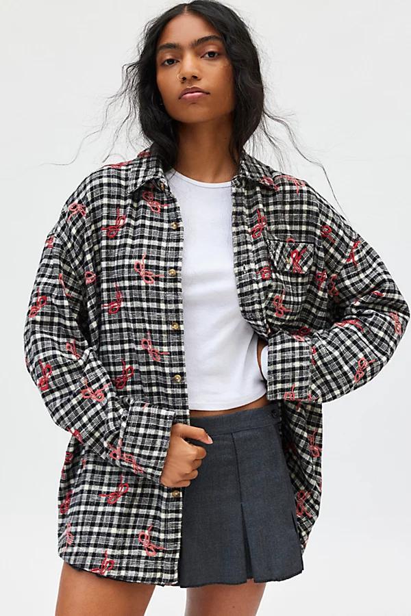 BDG Dani Embroidered Oversized Flannel Shirt Womens at Urban Outfitters Product Image