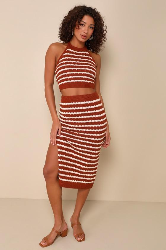 Sensational Aesthetic Rust Orange Striped Two-Piece Midi Dress Product Image