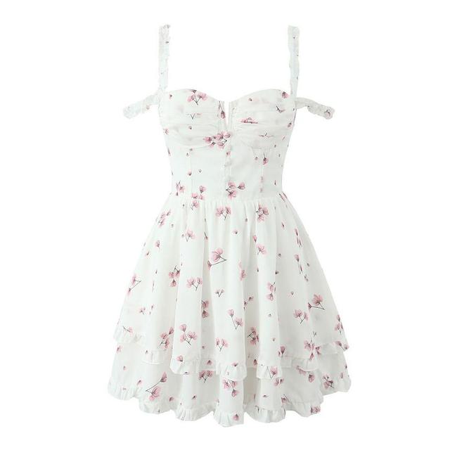 Sleeveless Sweetheart Neckline Floral Print A-Line Dress Product Image