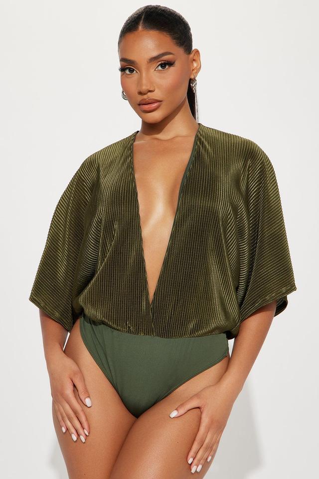 Mariah Plisse Bodysuit - Olive Product Image