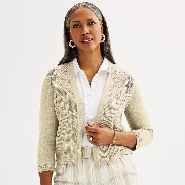 Petite Croft & Barrow Open Front Pointelle Cardigan, Womens Oat Grey Product Image